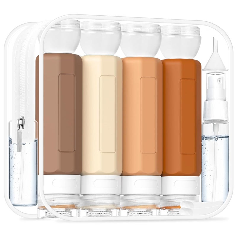Redfly 17PCS Travel Bottles for Toiletries, TSA Approved Silicone Travel Size Containers, Leak Proof Toiletry Containers for Shampoo, Conditioner, Lotion & Creams Apricot - Image 1